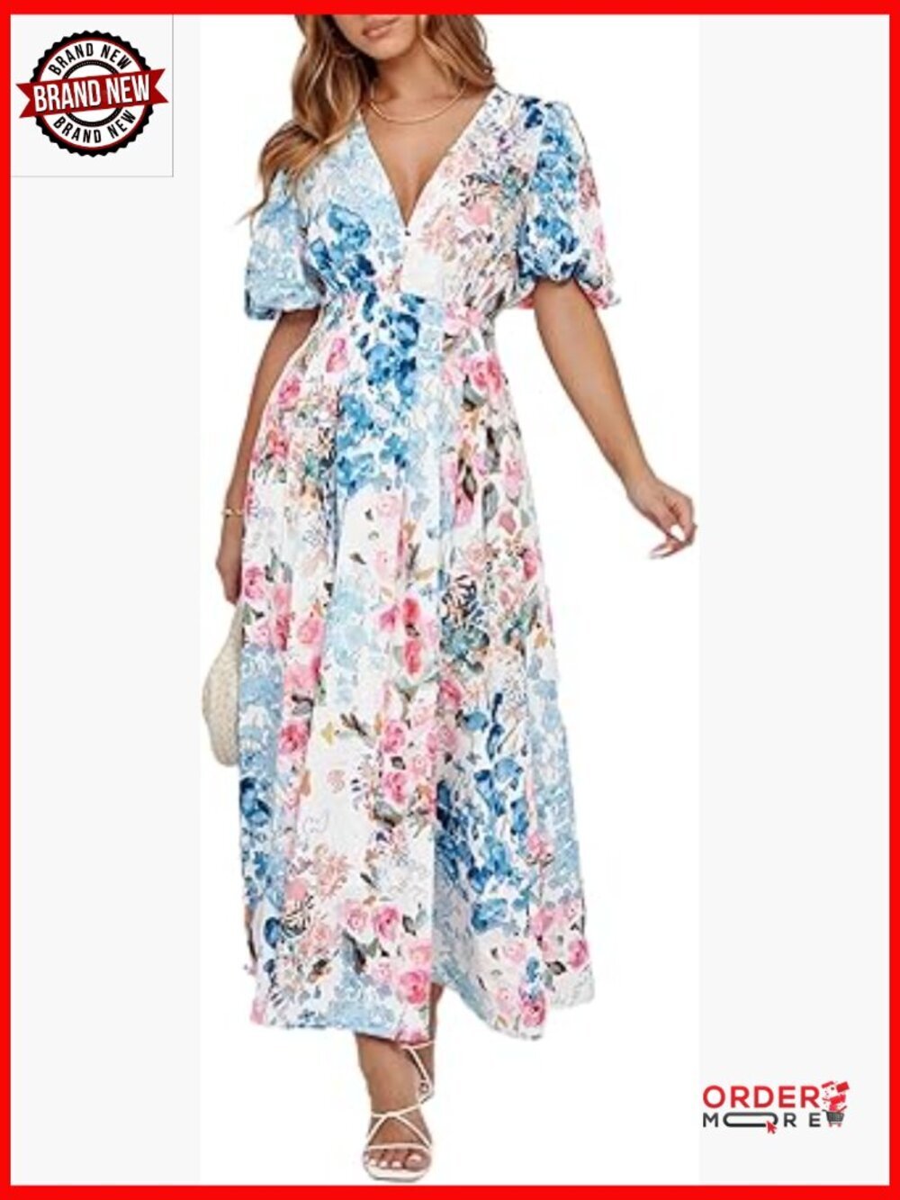 Women's Floral Maxi Dress V-Neck Summer Wedding Guest Dress